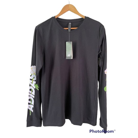 NWT Adidas Floral Sleeves Crew Neck Top - Picture 1 of 6